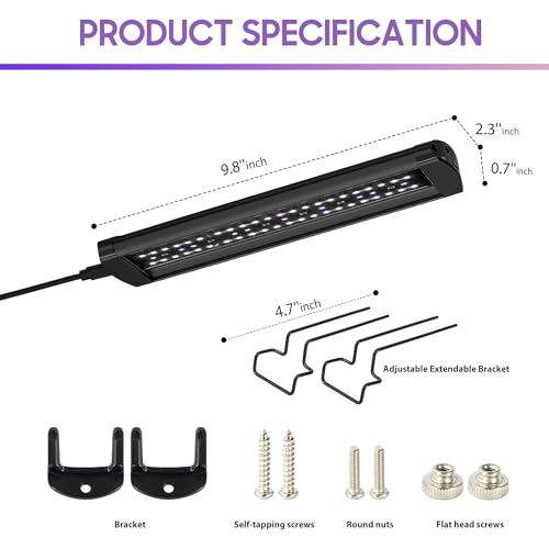 9W LED UVB Light for Reptiles, 7,000 Hrs Lifespan Full Visible Spectrum Lighting, UVB & UVA Reptile Light Fixture with Dimming Controller, UVB Light Bar for Bearded Dragons, Snakes, Turtles, Gecko - size: 10 INCH