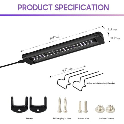 9W LED UVB Light for Reptiles, 7,000 Hrs Lifespan Full Visible Spectrum Lighting, UVB & UVA Reptile Light Fixture with Dimming Controller, UVB Light Bar for Bearded Dragons, Snakes, Turtles, Gecko - size: 10 INCH