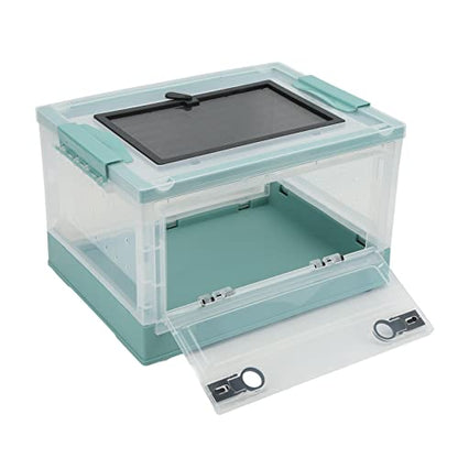 Foldable Reptile Feeding Tank, Ventilated Plastic Terrarium for Lizard Tortoise Frogs with Front Door and Mesh Top, Portable Habitat with Detachable Wheels for Small
