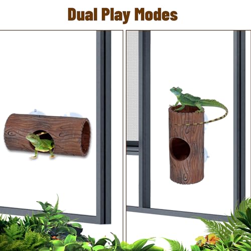 Plastic Hollow Hideout with 2Pcs Powerful Suction Cup, Reptile Hide, Reptile Tank Accessories for Bearded Dragons, Crested Geckos, Frogs, Hermit Crabs, Lizards & Snakes, Terrarium Decor