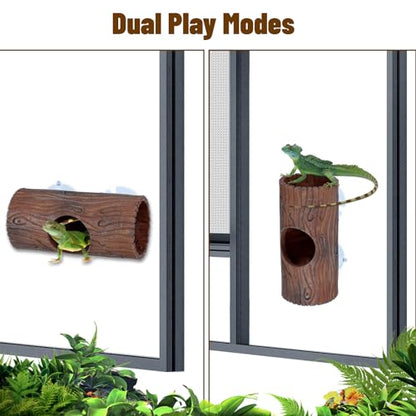 Plastic Hollow Hideout with 2Pcs Powerful Suction Cup, Reptile Hide, Reptile Tank Accessories for Bearded Dragons, Crested Geckos, Frogs, Hermit Crabs, Lizards & Snakes, Terrarium Decor