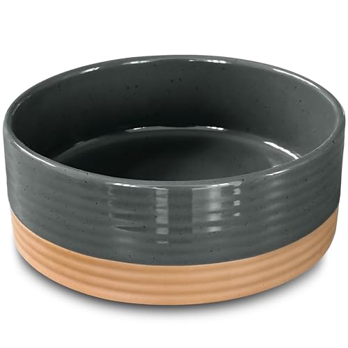 Mora Ceramic Pet Bowl Size Small - Food/Water Dish for Puppy Dogs, Cats, Guinea Pig, Rabbit, Hamster, Snake, ect. 11oz or 2 Cups - Basic Bowls for Your Dog or Cat, Mix and Match for a Set - Charcoal - color: Charcoal, size: Small