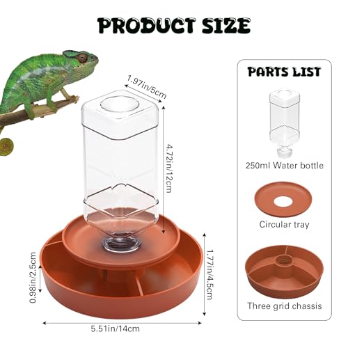 2 in 1 Reptile Food Feeders Bowl Water Bottle, Automatic Water Dispenser Reptile Feeder Kit for Amphibian Lizard Bearded Dragon Snake Feeding (Orange) - color: Orange