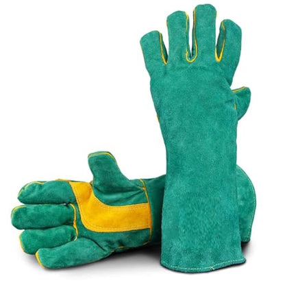 Animal Handling Leather Gloves Kevlar Gauntlet for Saftey Against Cats, Birds, Snakes (16 inches - (Pack of 1 Pair) - color: Green - Yellow