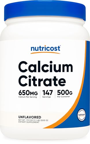 Nutricost Calcium Citrate Powder (500 Grams) (Unflavored) - Pure Calcium Citrate, No Fillers, Gluten Free (1.1lbs) - size: 17.64 Ounce (Pack of 1)