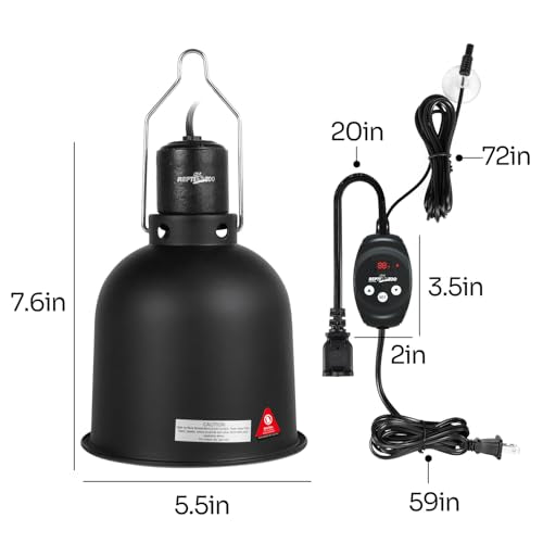 REPTI ZOO Reptile Light Fixture Dimming Thermostat Combo Pack, 5.5 Inch Deep Dome Lamp Fixture Max 100W, PID Reptile Thermostat Temperature Controller for Reptile Heat Lamp Bulb - size: 5.5 Inch