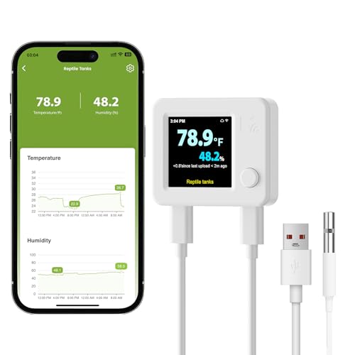 MOCREO WiFi Reptile Hygrometer Indoor Thermometer, Smart Humidity and Temperature Sensor, Remote Monitor with App & Email Alerts, 2-Year Data Export, 80DB Beep, for Greenhouse Incubator - color: White