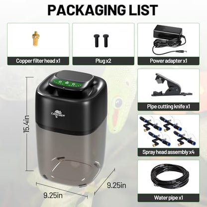 10L Reptile Mister Fogger with Timer, 4 Nozzles, High Pressure Automatic Misting System for Reptile Tank, Terrarium Humidifier for Reptiles, Amphibians & Plants