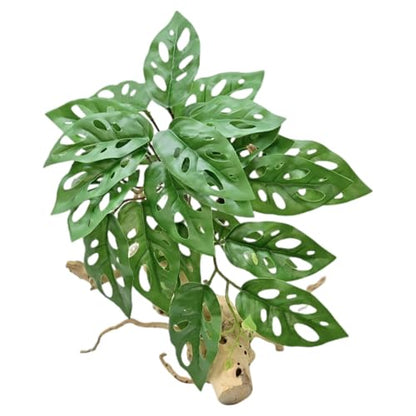Artificial Green Foliage Plant, 6.7 x 9.1 in Fake Tropical Leaves with Realistic Wood Trunk, 23 Textured, Stable Base, for Reptile Terrariums & Home Decor
