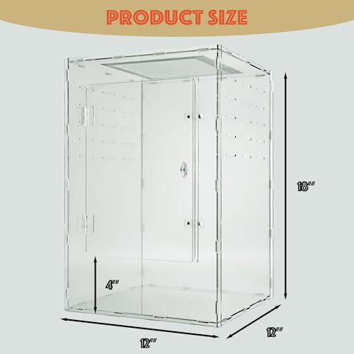 12x12x18 Reptile Tank 10 Gallon – Acrylic Reptile Enclosure Terrarium for Crested Gecko, Lizards, Spiders & Snakes – Clear Lizard Habitat Terrarium - size: 12"12"18"