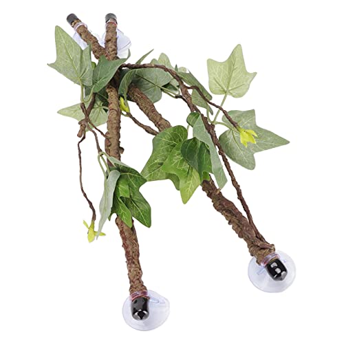 Plplaaoo 2PCS Reptile Corner Branch with Suction Cups – Flexible Imitation Bendable Jungle Climbing Vine Terrarium Plant Decoration for Bearded Dragon, Gecko, Snake & Spider Habitat Tank Accessories