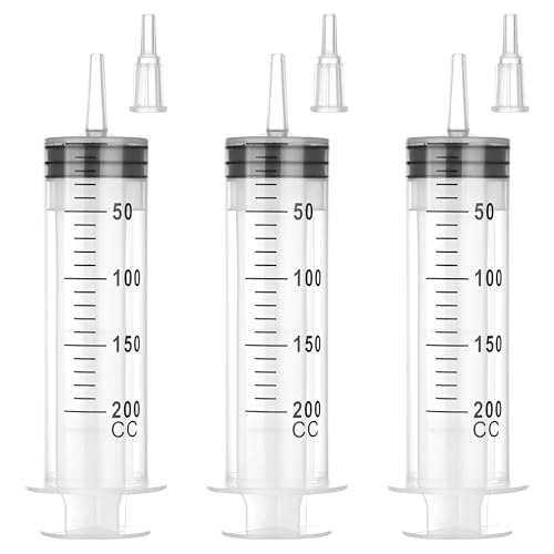 200 ml Large Syringe for Liquids, Syringe Without Needle, for Thick Liquids, 3 Pack Individually Wrapped - style: 200 mL
