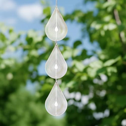 PESTEZE USA Premium Bird Deterrent Wind Spinner Set – 3-Piece Stainless Steel Reflective Water Droplet Design to Deter Birds & Prevent Nesting Around Porch, Garden & Outdoor Areas [2.6 × 15.5 in]