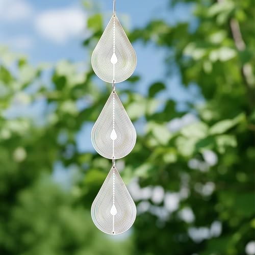 PESTEZE USA Premium Bird Deterrent Wind Spinner Set – 3-Piece Stainless Steel Reflective Water Droplet Design to Deter Birds & Prevent Nesting Around Porch, Garden & Outdoor Areas [2.6 × 15.5 in]