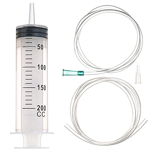 SHAOTONG 200ml Syringes with 40 Inch Tube and Tip Adapter, for Feeding Pets, Liquid Refilling, Drawing Oil Fluid - size: 200ML/CC