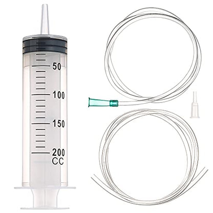 SHAOTONG 200ml Syringes with 40 Inch Tube and Tip Adapter, for Feeding Pets, Liquid Refilling, Drawing Oil Fluid - size: 200ML/CC