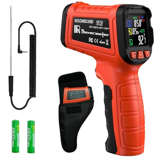 Laser Thermometer -58°F to 1796°F, Dual-Mode Infrared Thermometer Temperature Gun with K-Type Thermocouple, IR Thermometer Gun for Reptiles, Cooking, Griddle, Oven, 16:1 Home Handheld Temp Guns - color: Orange/-58°F to 1796°F and -58°F to 572°F-holster