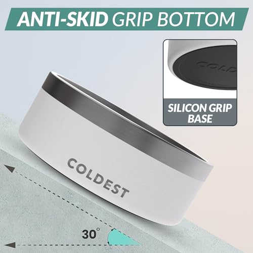 Coldest Dog Bowl - Anti Rust Metal, Non Slip, 3 Layers Insulated Stainless Steel Dog Bowls - Spill Proof & Heavy Duty - Water Bowl for Dogs, Cats & Pets, Dish Washer Safe (64 oz, Epic White) - color: Epic White, size: 64 oz