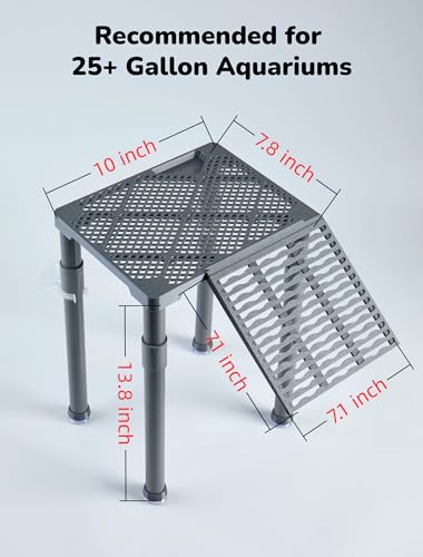 SolidForm Turtle Basking Platform with Ramp, Built-in Food Tray, Zero Zip-Tied, Non-Slip Ramp, 2 Adjustable Height Turtles Dock, for 25–75 Gallon Aquariums(11-in Width) Turtle Tank Accessories - size: Medium（10×7.8inches）