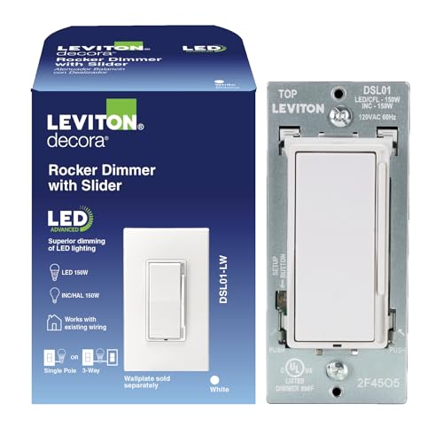 Leviton Decora Slide LED Advanced Dimmer Switch for 150W Dimmable LED, Halogen and Incandescent Bulbs and Fixtures, DSL01-LW, White - color: White