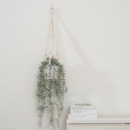 Decorative Hanging Plants for Shelf, Faux Ivy Eucalyptus Vine, Fake Greenery in White Pot (Extra Large) - size: X-Large