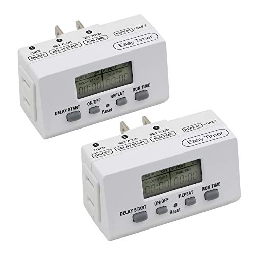 Clear Power 24 Hour Programmable Indoor Digital Timer (2 Pack), ON/Off Button, LCD Display, ETL Listed, for Lamps, Home, Office, Christmas Lights & Holiday Decorations, Single Polarized Plug, CP50010