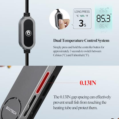 boxtech Small Fish Tank Heater - Mini Aquarium Heater, 50w Submersible Turtle Heater with Adjustable Temperature External Controller for 3 to 12 Gallon Betta Aquarium Tanks - size: 50w for 3 to 12 gallon tank