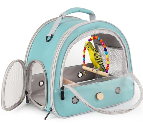 Portable Parrot Travel Cage Carrier with Small Swing Toy&Cage Colorful Toys Set Small Bird Parakeet Bag with Standing Perch Bird Carry Transport Bag (Green, Carreir/Swing) - color: Green, size: Carrier/swing