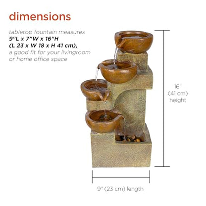 Alpine Corporation WCT726 | 16"H Indoor/Outdoor Tabletop Tiered Pouring Pots Waterfall Fountain — Natural Stone-Look Finish Adds Rustic Charm — Brown - style: 16"H - Brown 5-Tier Pouring Pots