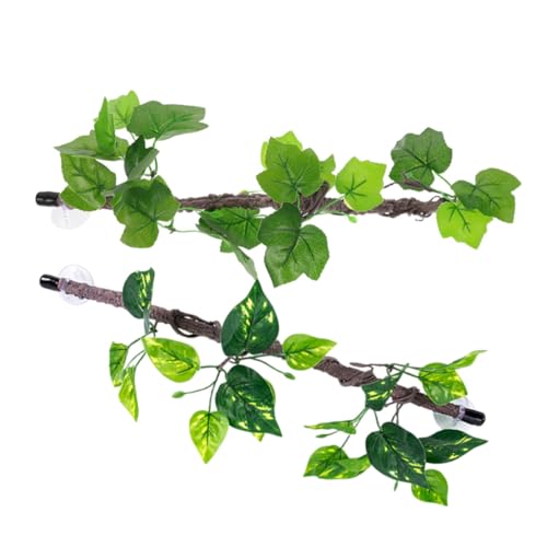 Beavorty 2pcs Artificial Reptile Climbing Branches with Suction Cups, Flexible Green Plastic Jungle Vines for Terrarium and Reptile Tank Decoration, for Lizards and Pets
