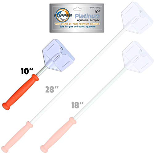 Flipper Platinum Aquarium Hand Scraper Tool – Glass and Acrylic Fish Tank Cleaner and Scraper with Serrated and Steel Blade - 10" Handle