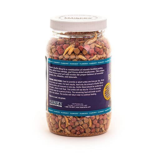 Fluker's Buffet Blend Aquatic Formula,Turtle Food with Freeze,Dried Shrimp,Mealworms,and Vitamin Enriched Pellets,7.5 oz (Pack of 2) - size: 7.5 Ounce (Pack of 2)