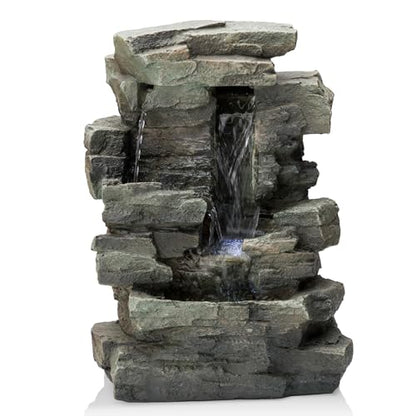 Alpine Corporation 13" Tall Indoor Tabletop Water Fountain, 4 Tier Cascading Water Feature with LED Lights for Home, Office, Living Room, or Zen Decor, Gray - style: Stacked Stone w/ LED