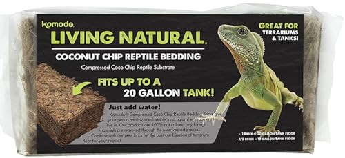 Komodo Coconut Coir Chip Brick | 100% Natural Coconut Coir Reptile Terrarium Habitat Bedding | Retains Moisture for Regulating Humidity | Fits up to a 20 Gallon Tank