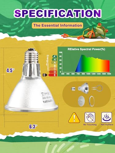 Heat Lamp Bulb, Infrared Heat Bulb, 75 Watts | Non-Luminous, Self-Ballasted, Deep Dome Fixture, 24 Hour Heat Source for Reptiles and Amphibians