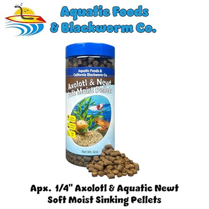 Axolotl Pellet Food 1/4" Soft Moist Sinking Pellets for Juvenile Axolotl Also Shrimp, Snails, Crayfish, Bottom Tropical Fish, Blackworm Pellets Included 12oz Canister