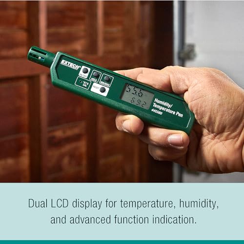 Extech 445580 Humidity and Temperature Pen with Fast Response Sensor, Min/Max Memory, Dual LCD, Pocket-Sized Hygrometer for HVAC, Labs, Storage Rooms, Indoor Air Monitoring