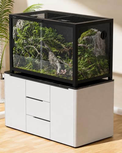 45 Gallon Reptile Tank, Gecko Reptile Enclosure Front Sliding Door Stackable Ventilation Anti-Escape Locks and no-Fingerprint Handles humidification Atomization (Black, 45 Gallon) - color: Black, size: 45 Gallon