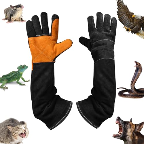 Animal Handing Gloves Bite Proof,Leather Welding Gloves,Multipurpose Puncture Proof Glove for Dog,Cat,Reptile,Snake - color: Black+yellow, size: 23.6 inches