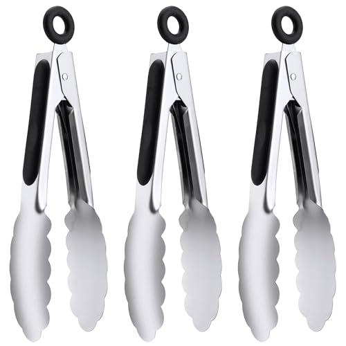 7" Small Kitchen Tongs Set of 3, Stainless Steel Ice Tongs Food Tongs, Mini Serving Tongs for Appetizers, Salad, Buffet (7", 3PCS) | Ice Bucket Tongs | For Salad/Buffet | Heat-Resistant | Dishwasher Safe - size: 7", 3PCS
