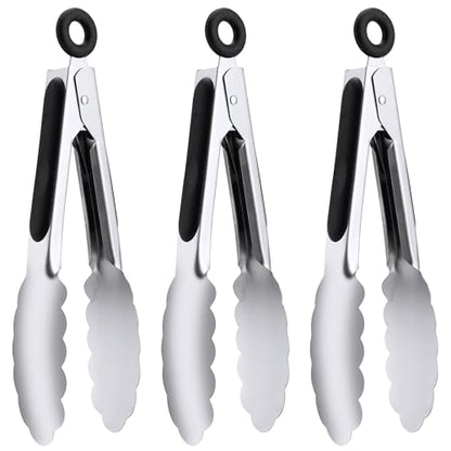 7" Small Kitchen Tongs Set of 3, Stainless Steel Ice Tongs Food Tongs, Mini Serving Tongs for Appetizers, Salad, Buffet (7", 3PCS) | Ice Bucket Tongs | For Salad/Buffet | Heat-Resistant | Dishwasher Safe - size: 7", 3PCS
