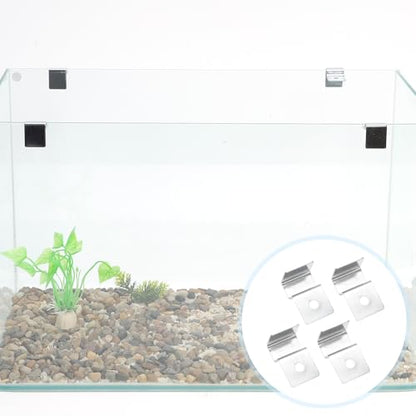 4 Pcs Aquarium Lid Clips, 10mm Aquarium Cover Support Clamps, Aquarium Cover Holder Lid, Stainless Steel Aquarium Tank Cover Clamps Set, Silver Tone