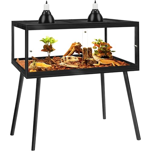 PROLEE Bearded Dragon Tank with Legs Stand 81 Gallons, Acrylic Panel Lizard Tank, Reptile Tank with Metal Mesh Roof Door (Black, 48"x20"x20") - color: Black, size: 48"x20"x20"