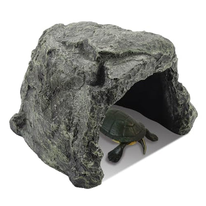 IBWell 7.1 Inch Reptile Hides Resin Tortoise Hideout for Hiding and Basking Aquarium Rock Caves for Snake Bearded Dragon Fish Lizard - size: Medium