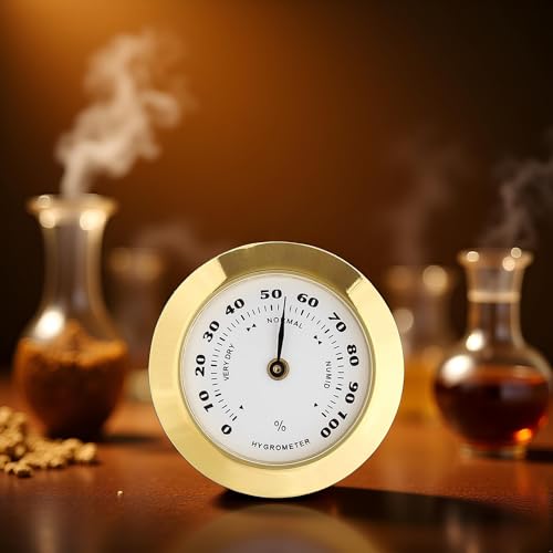 Gold Upgraded Hygrometer Humidity Meter Mini 38mm Round Glass Analog Hygrometer Suitable for Humidors Guitar Violin Thermometer for with Probe