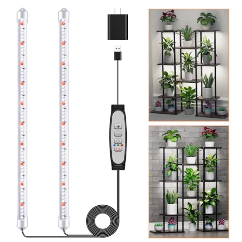 SDOVUERC 2 Bars Grow Light Strips for Indoor Plants with Auto ON/Off Timer 6/12/18H, 5 Dimmable Levels for Shelves Plant Growing (2 Bars, 1 Pack) - color: 2 Bars, size: 1 Pack
