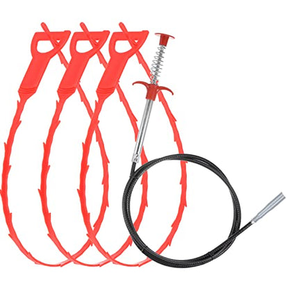 uxcell 3pcs 20 Inch Drain Hair Clog Remover Tool PP & 63 Inch Drain Cleaner Tool Sticks Stainless Steel Sewer Cleaning Hook Unclog Sink Unclogger for Toilet Bathtub Sewer, Red - color: Red, size: 63 Inch