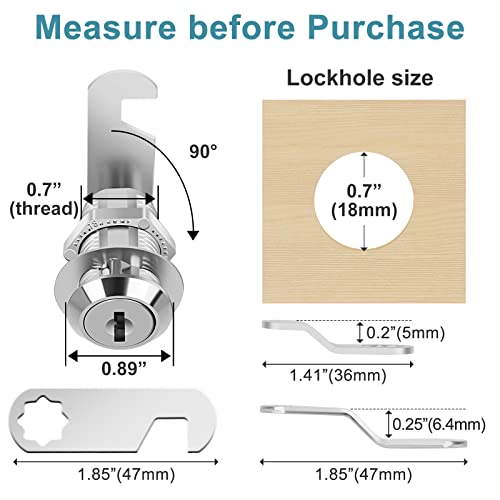 Cam Locks Cabinet Locks Keyed Alike, 1-1/8'' (Length) Cylinder Secure Files Drawers RV Storage Locks Replacement Set, Zinc Alloy Chrome Finish (1-1/8 Inch 16Pcs) - size: 1-1/8 Inch 16Pcs