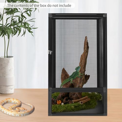 Reptile Pet Feeding Net Box,Micro Habitat Terrarium Enclosure with Removable Top Mesh and Metal Locking Latch, for Chameleons, Lizards,Snakes,Birds,44.09LBS Load Capacity