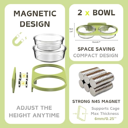 Magnetic Reptile Feeding Ledge with 2 Pack Plastic Bowls Food Feeder Water Dish for Crested Gecko Dwarf Hamster (Green, Magnetic-Mounted) - color: Green(Pack of 1）